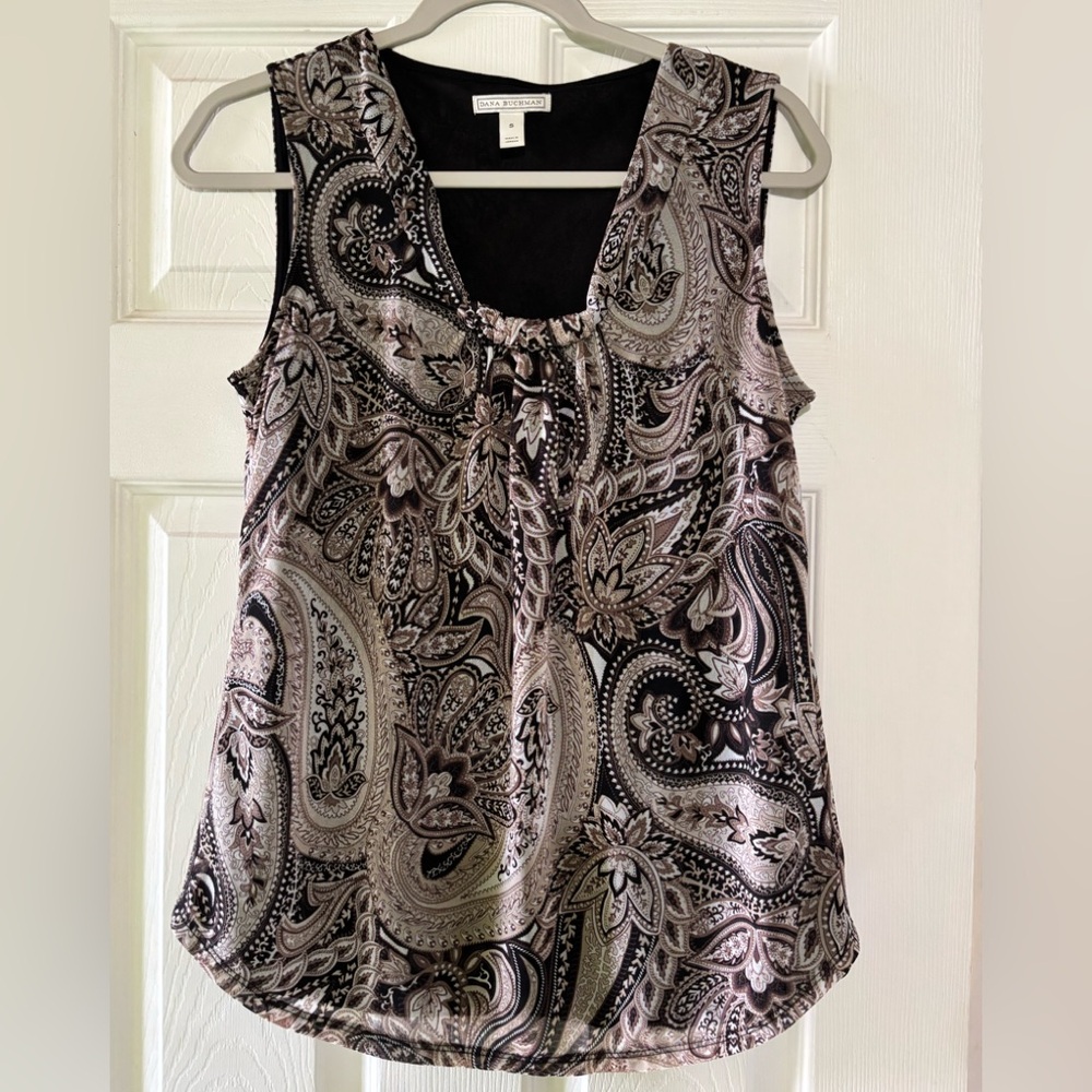 Dana Buchman Black and Gray Paisley Blouse